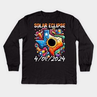 Solar Eclipse 2024 Texas 4.08.24 Solar Eclipse Kids Long Sleeve T-Shirt